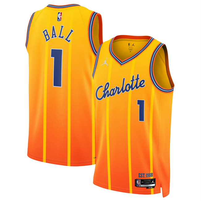Men's Charlotte Hornets #1 LaMelo Ball Orange 2025/26 City Edition Stitched Basketball Jersey